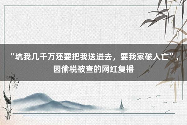 “坑我几千万还要把我送进去,要我家破人亡”,因偷税被查的网红复播