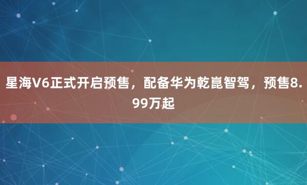 星海V6正式开启预售，配备华为乾崑智驾，预售8.99万起
