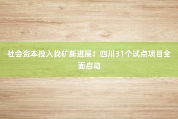 社会资本投入找矿新进展！四川31个试点项目全面启动
