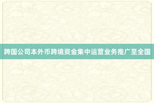 跨国公司本外币跨境资金集中运营业务推广至全国