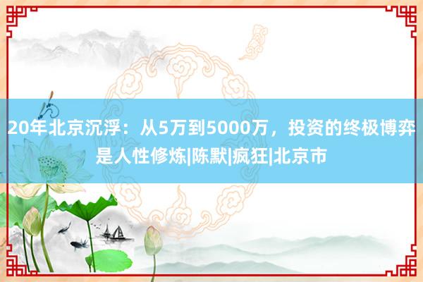 20年北京沉浮：从5万到5000万，投资的终极博弈是人性修炼|陈默|疯狂|北京市