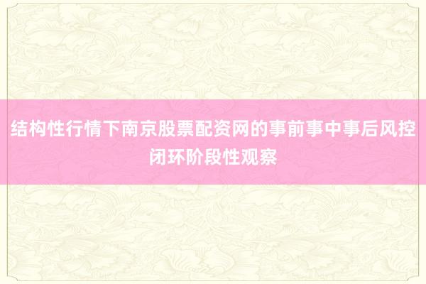 结构性行情下南京股票配资网的事前事中事后风控闭环阶段性观察