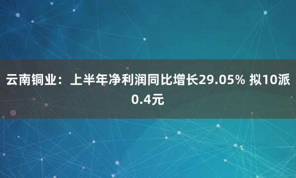 云南铜业：上半年净利润同比增长29.05% 拟10派0.4元