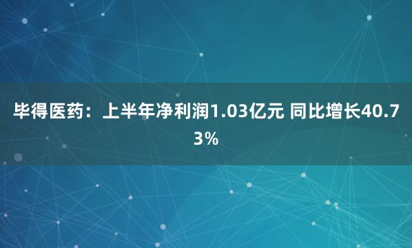 毕得医药：上半年净利润1.03亿元 同比增长40.73%